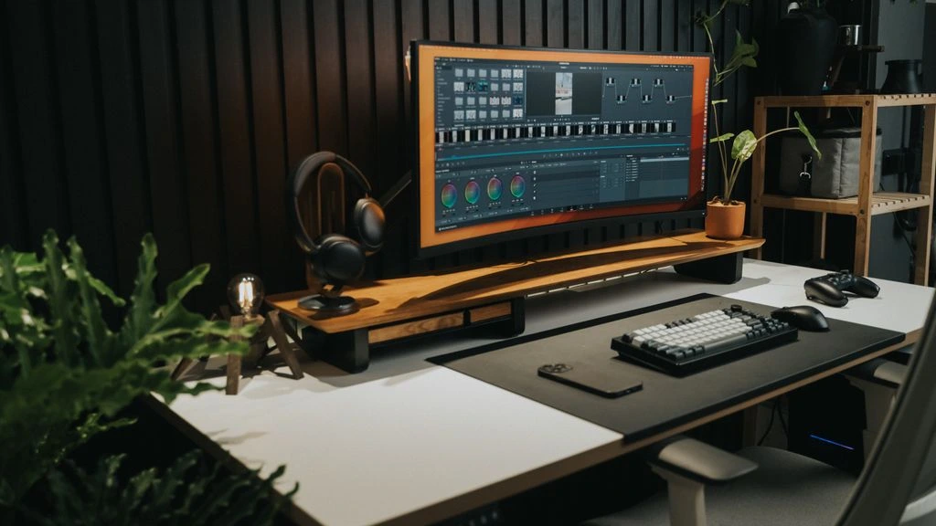 Cinematic render of a headphone product configurator in a dark studio